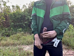 Grote lul, Sperma shot, Lul, Masturbatie, Buiten, Openbaar, Alleen, Thais