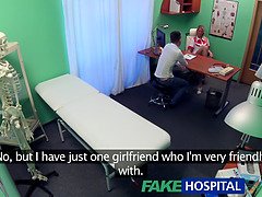 Naughty nurse gets a cumshot on her uniform after getting her pussy licked in fake hospital roleplay