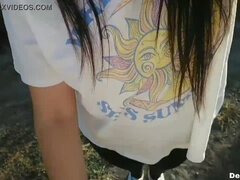 Amateur, Couple, Cousine, Tir de sperme, En levrette, Fille latino, Seins naturels, Public