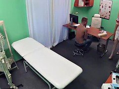 Sexy nurse in stockings getting a big cumshot after sex