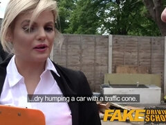 Fake Driving School Posh horny busty examiner swallows a big load
