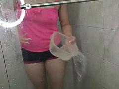 Amateur, Salle de bains, Fille latino, Douche