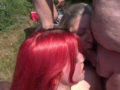 Mom and stepdaughter were dirty used by countless men at a bathing lake! Part 3