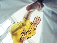 Pijpbeurt, Hondjeshouding, Vingeren, Sportzaal, Handbeurt, Roodharige vrouw, Mager, Strippen