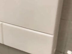 Hot daddy jerking off in public bathroom
