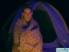 Young twink anal fucked by stepbrother while camping