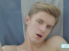 Slim blonde twink Alexander S has a solo session with a faux-cock
