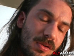 Cute long haired alternate amateur moans while masturbating