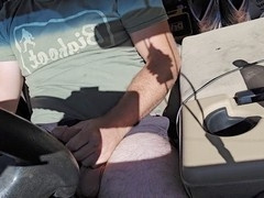 Truck driver strokes his juicy balls and ejaculates