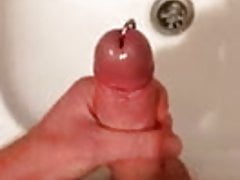 Cumming with plug inside urethra