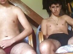 2 straight boys jack while watching porn