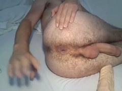 Hairy twink mydickisokk enjoys stroking and teasing his thick dildo