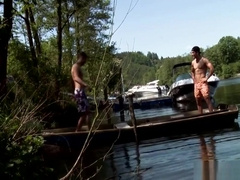 Rudy and friend bareback on a boat