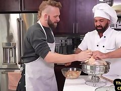 Fisting chef fists and fucks hairy gay in food fetish sex