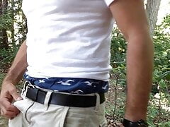 Public jerking in the woods and cumming. Shirtless Verbal