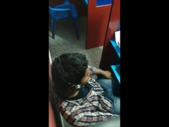 Str8 spy boy working his bulge in cyber cafe