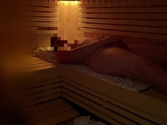 Public sauna showcasing stangers, monstrous cum shot