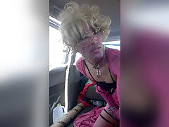 naughty Parking Session entirely Dressed toying SissySlut