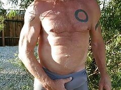 LA Dave backyard stroke + cum in undies