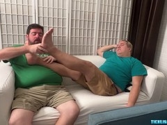 Chubby Nemo worships his master's feet to give Matt some relief