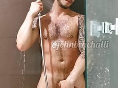 John Brachalli in the shower