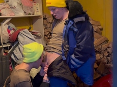 â„– 455 Lads nail in the barn in winter, and stepfather stags on them