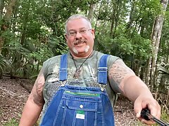 Fat Old Italian Handyman plays with his huge bull balls on the job