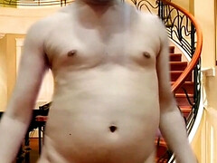 Naked boy in virtual hallway shows his sexy nude body in AR Reels.