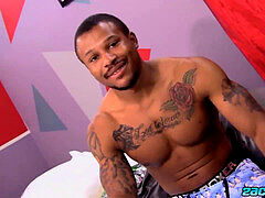 black dude with tats solo wanking his stiff pole