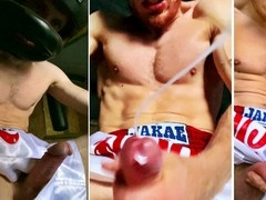 Muscular boxer gets turned on while teaching and shoots his load on you
