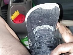 horny mechanic naked in minvan played with shoes