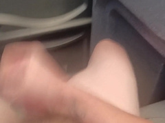 Builder creeping off for a jerk in the portaloo