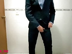 Latino Twink in Suit Jerks Off till Cumshot