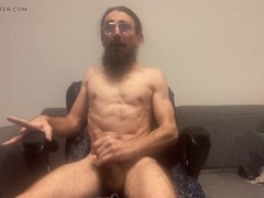 Buff guy strokes his huge cock - solo jerk off session