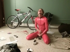 Latex Catsuit with Plug and Gag and Fapping
