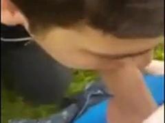 Youngster Deepthroating Weenie In The Park And Getting The Spunk
