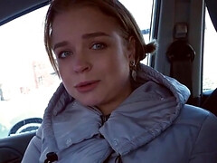 Russian teen gives a blowjob in car and home