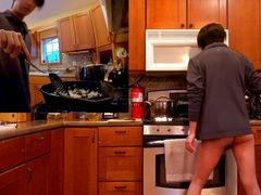 Secretly butt ass naked behind my subscribers back while filming a Youtube cooking video