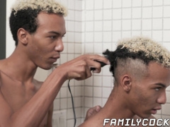 Black twink gets a haircut before jerk off session