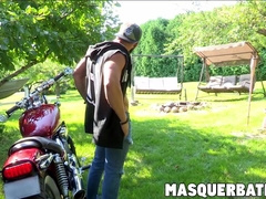 Zack is bearded muscular biker who is jerking off outdoors