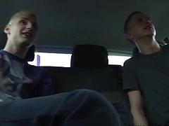 Young gay guy threesome fucked in van