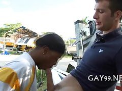 Ebony & white gay fucking on the street