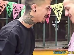Tattooed latino rides cock bareback and tugs