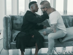 Curly Liam Cybers rock hard black abdomen gets pigmented by my oozing white cum