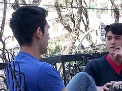 Hunky twunk men bang-out at the cafe