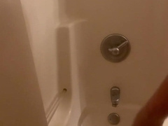 Heterosexual White Fellow Uses Faux-cock in Bathroom