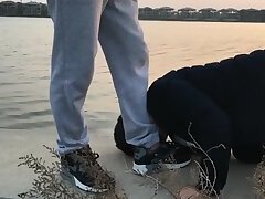 Chinese twink slave fetish and  blowjob in public