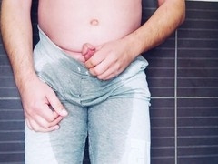 Plump guy wets himself and pleasures alone