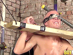 eyes covered marionette Kenzie Mitch receives handjob from master