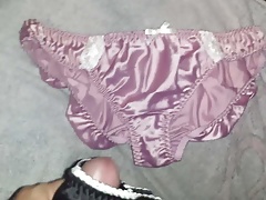 Wife's Pink Silky Panties Get's Some Spunk